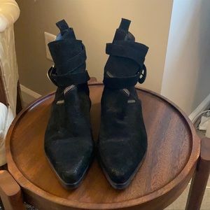 ALLSAINTS | Black Suede Leather Bootie w/ Buckle